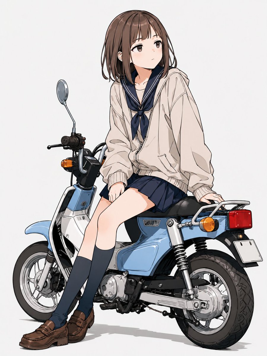 女子高生とレトロバイク のAI生成画像