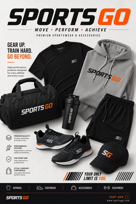 SPORTS GOブランド広告ポスター のAI生成画像
