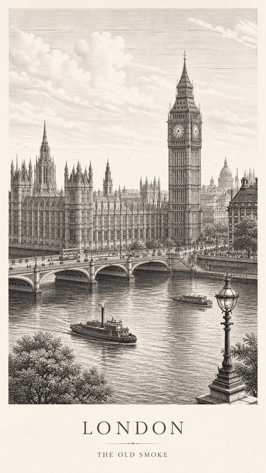 ロンドン古典銅版画風ポスター のAI生成画像