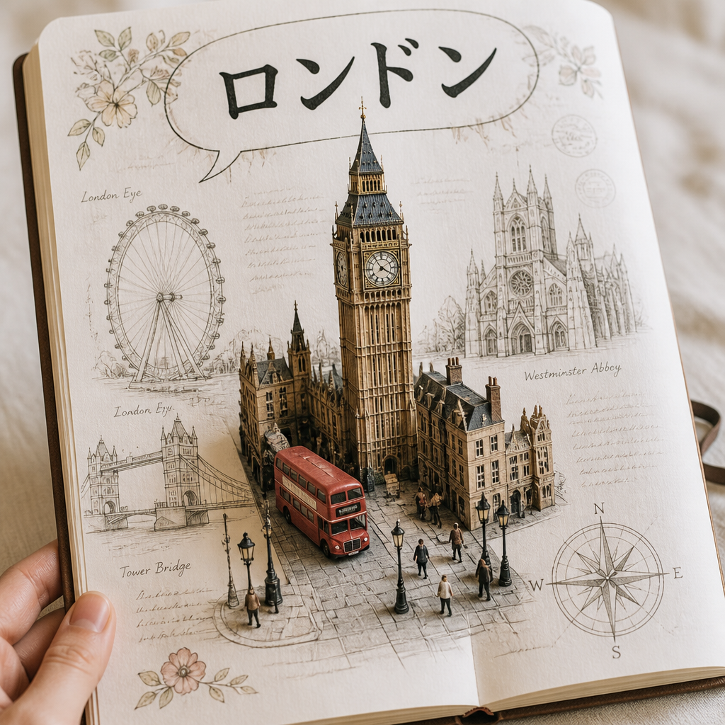立体ポップアップの旅ノート（世界の街） のAI生成画像
