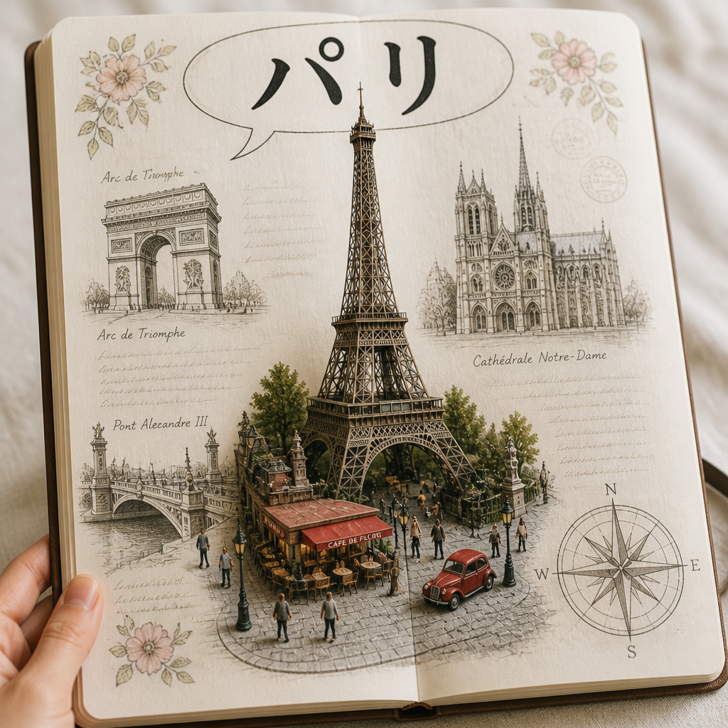 立体ポップアップの旅ノート（世界の街） のAI生成画像