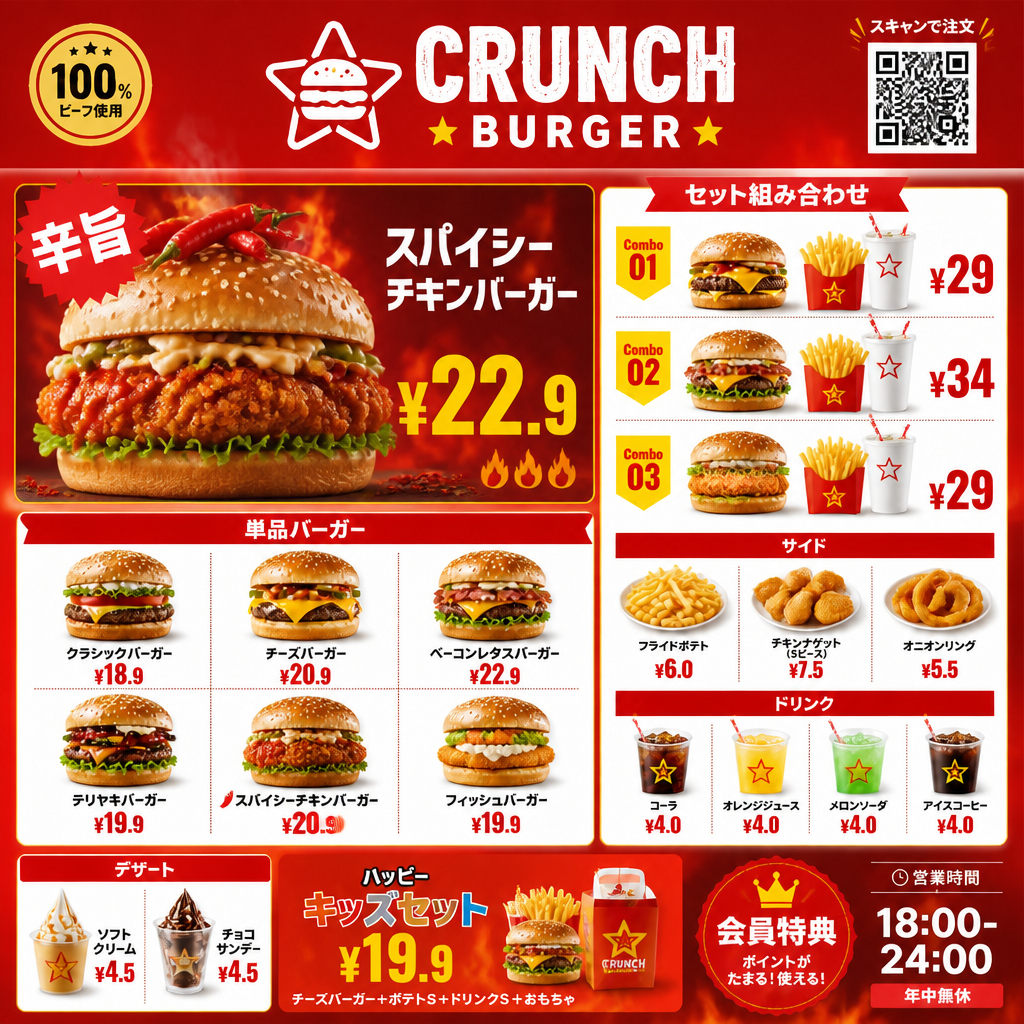 クランチバーガー メニューポスター のAI生成画像