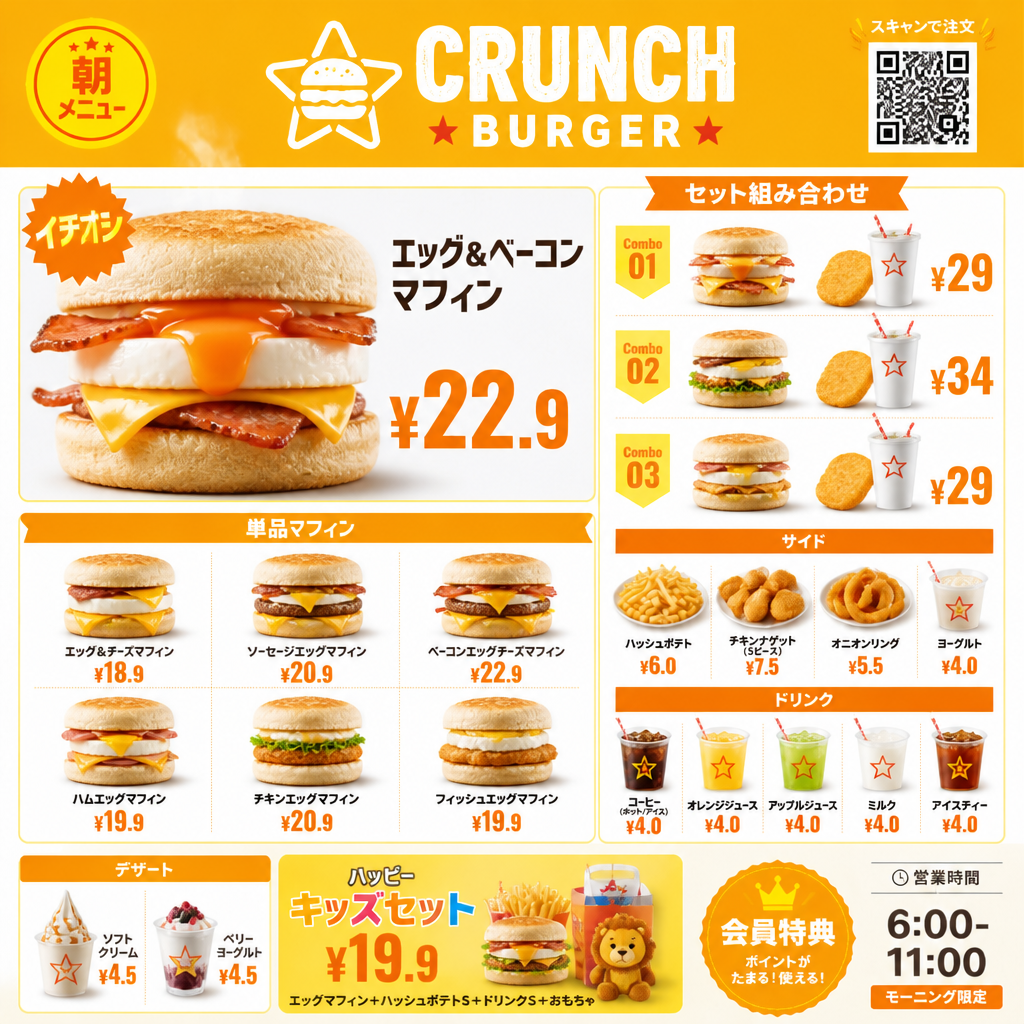 クランチバーガー メニューポスター のAI生成画像