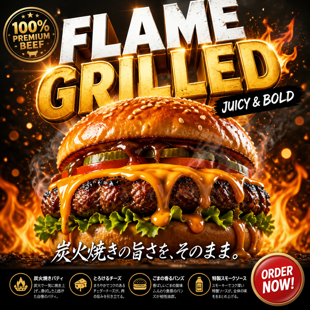 ハンバーガー広告ポスター のAI生成画像