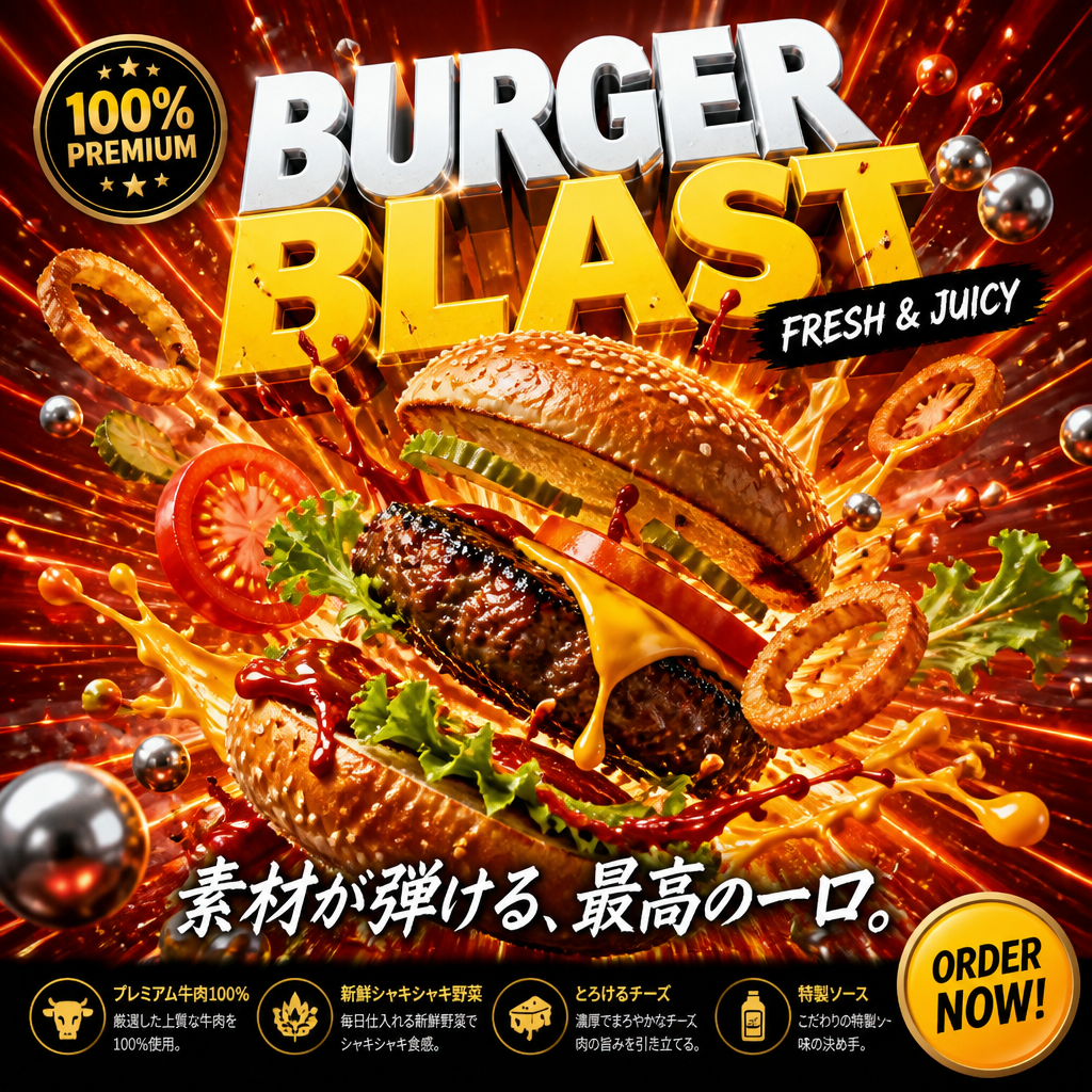 ハンバーガー広告ポスター のAI生成画像
