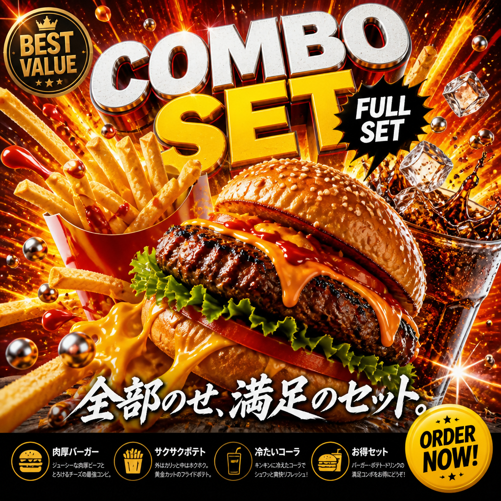 ハンバーガー広告ポスター のAI生成画像