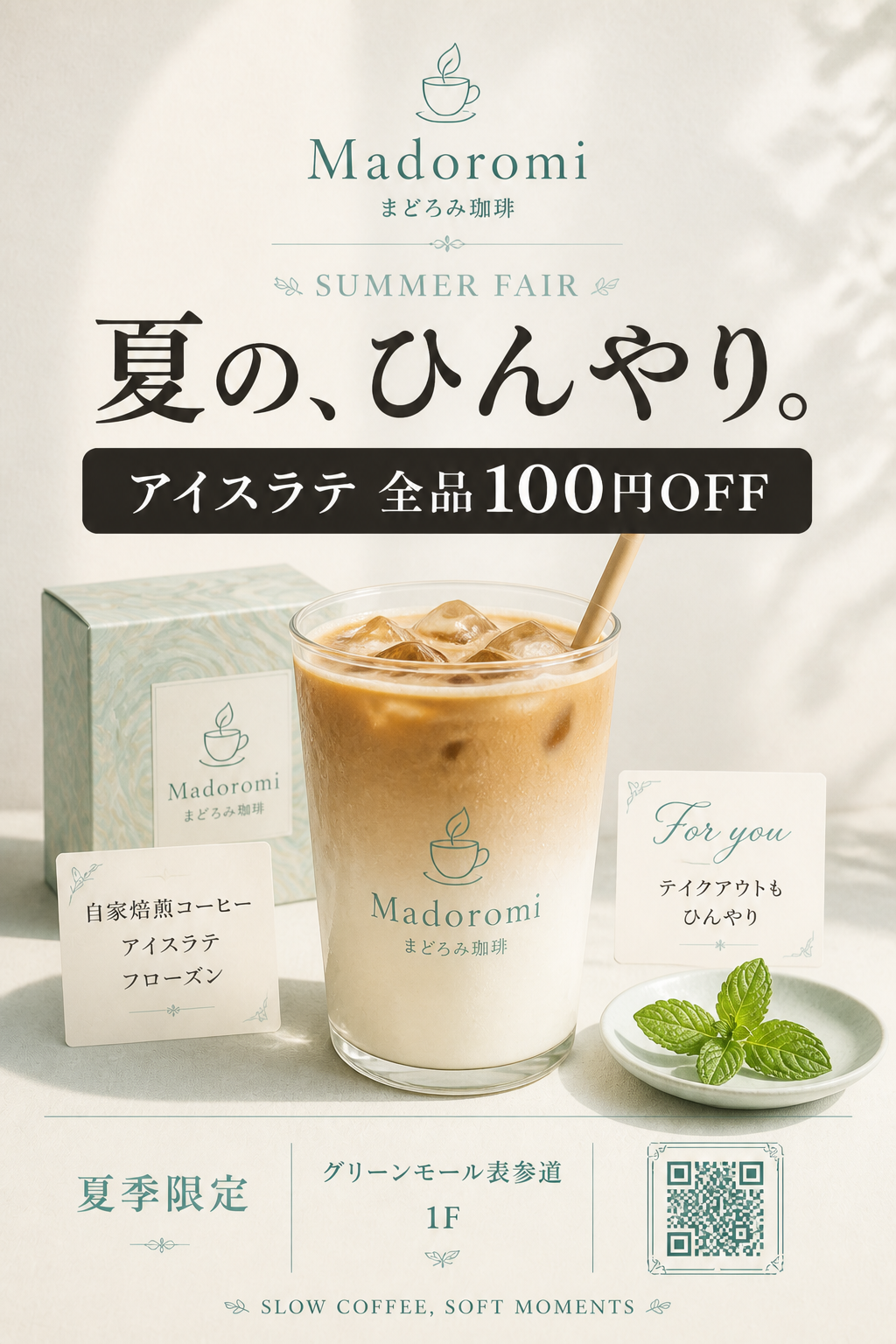 まどろみ珈琲の開店告知ポスター のAI生成画像