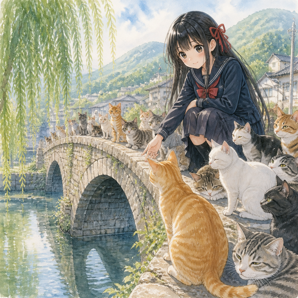 猫だらけの石橋 のAI生成画像