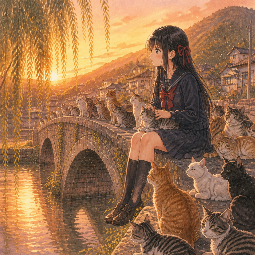 猫だらけの石橋 のAI生成画像