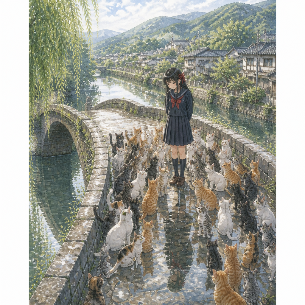猫だらけの石橋 のAI生成画像