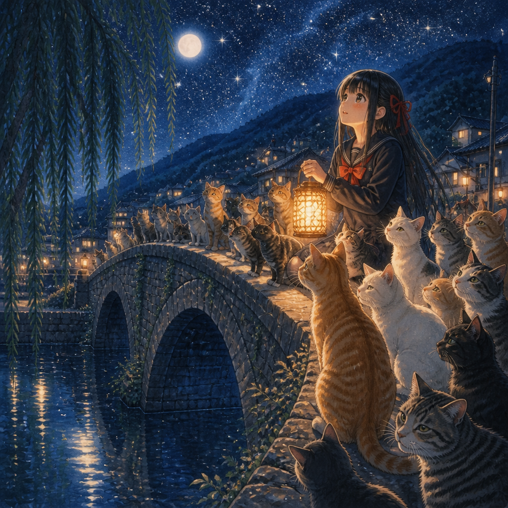 猫だらけの石橋 のAI生成画像