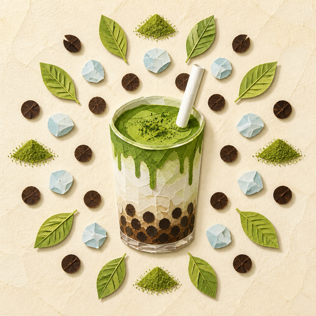 紙細工の抹茶タピオカ のAI生成画像
