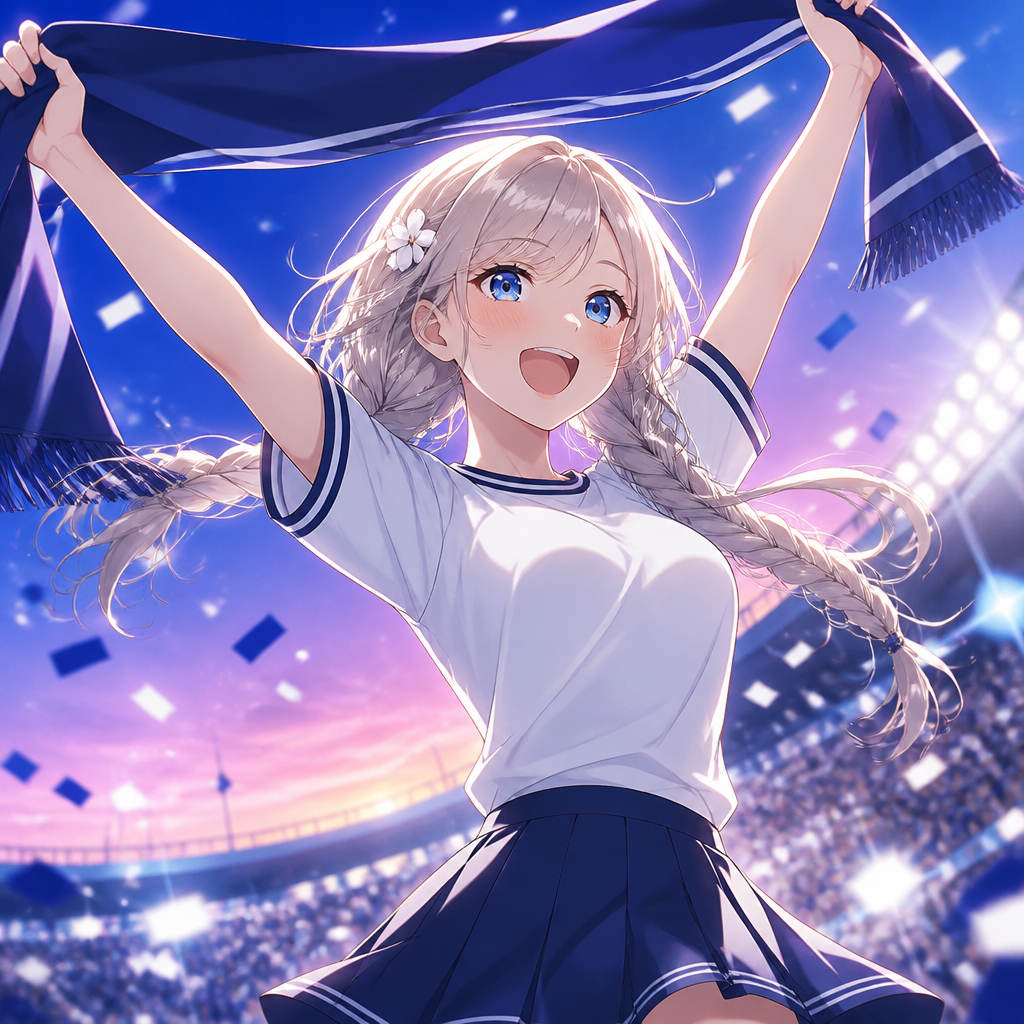 スタジアムの応援少女 のAI生成画像