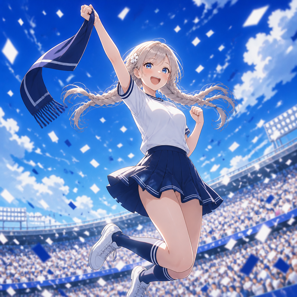 スタジアムの応援少女 のAI生成画像