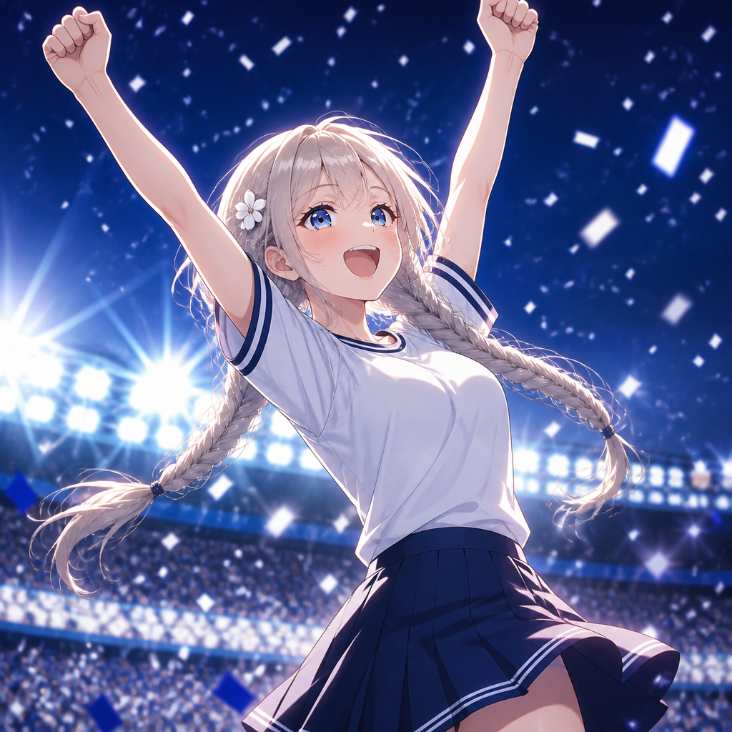 スタジアムの応援少女 のAI生成画像