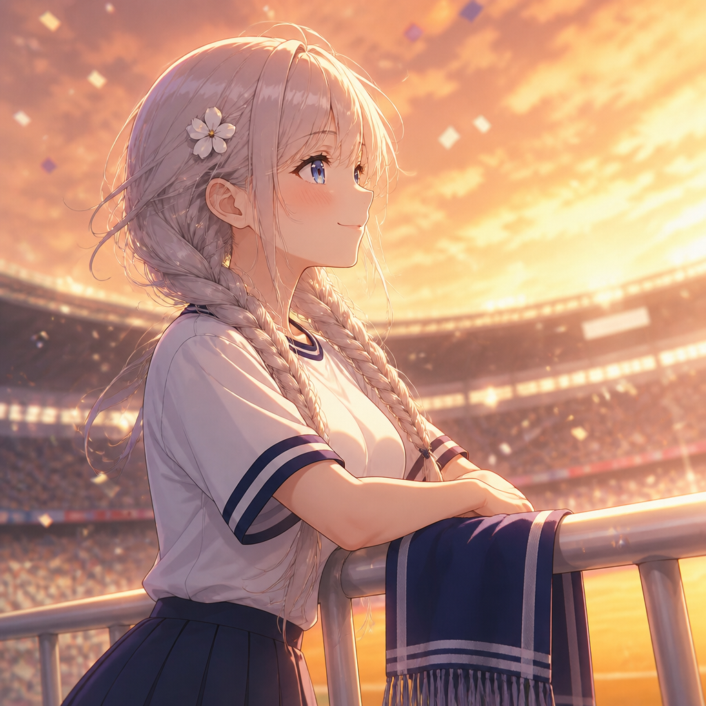 スタジアムの応援少女 のAI生成画像