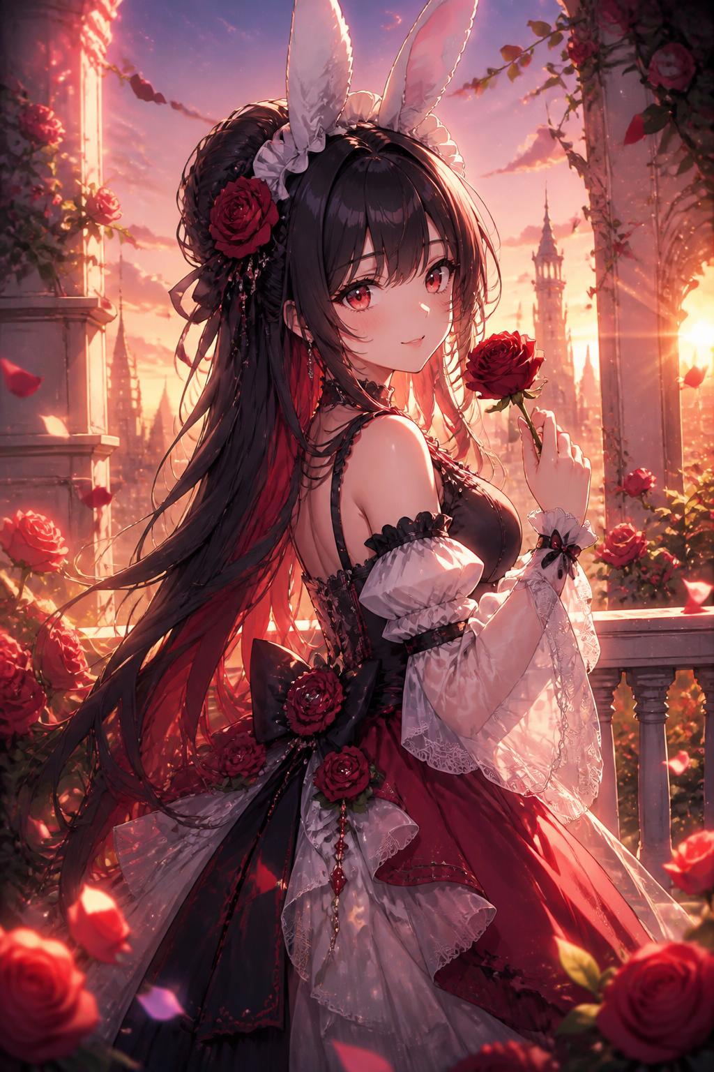 紅薔薇のゴシックロリィタ のAI生成画像
