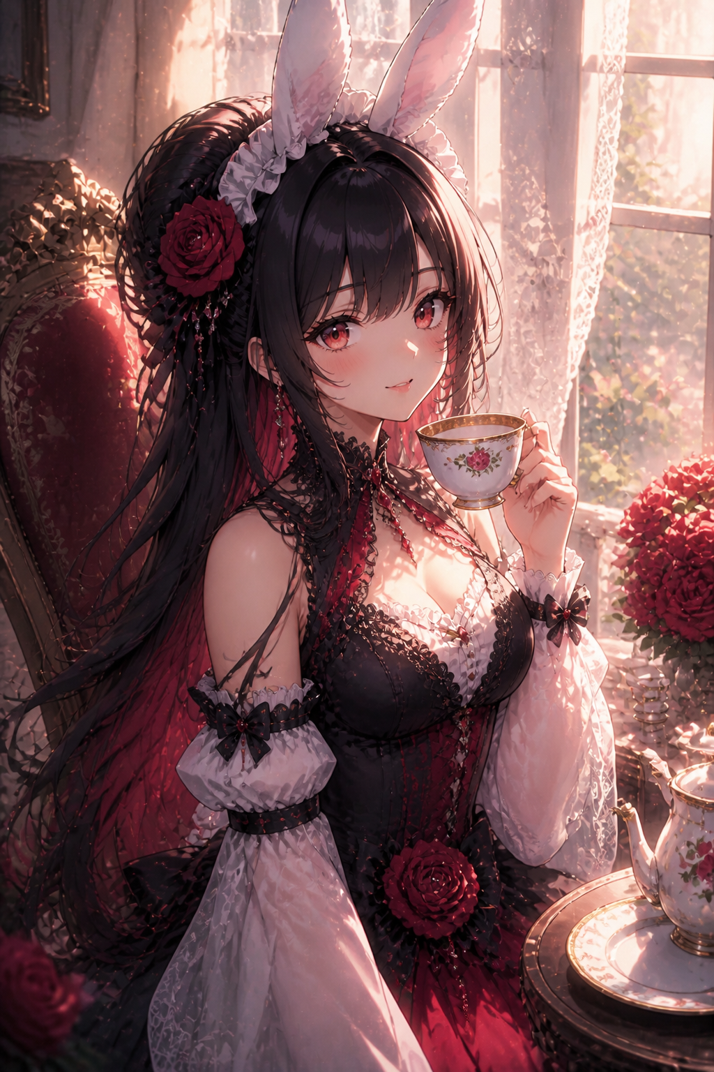 紅薔薇のゴシックロリィタ のAI生成画像