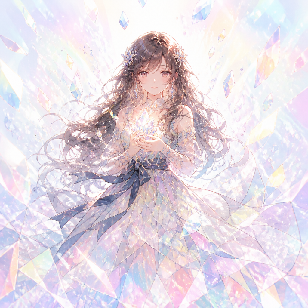 硝子の万華鏡をまとう少女 のAI生成画像