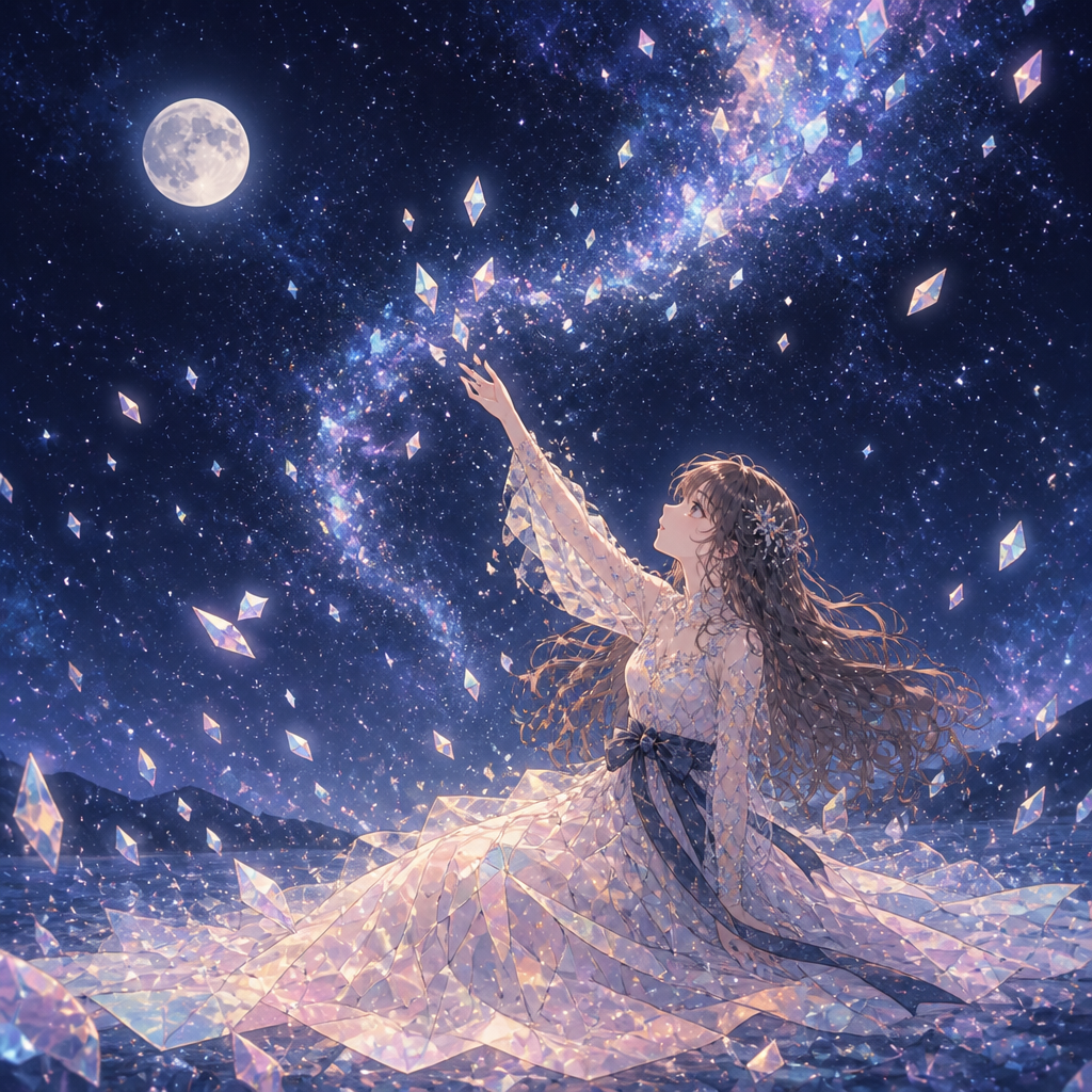 硝子の万華鏡をまとう少女 のAI生成画像