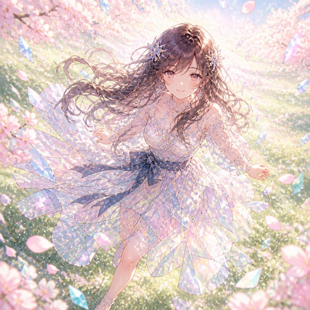 硝子の万華鏡をまとう少女 のAI生成画像