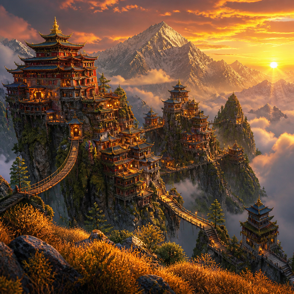 天空の山岳集落 のAI生成画像