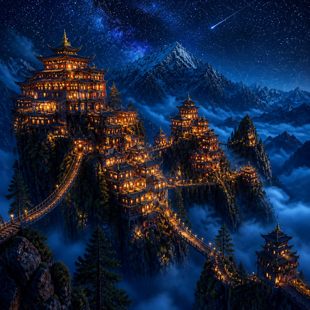 天空の山岳集落 のAI生成画像