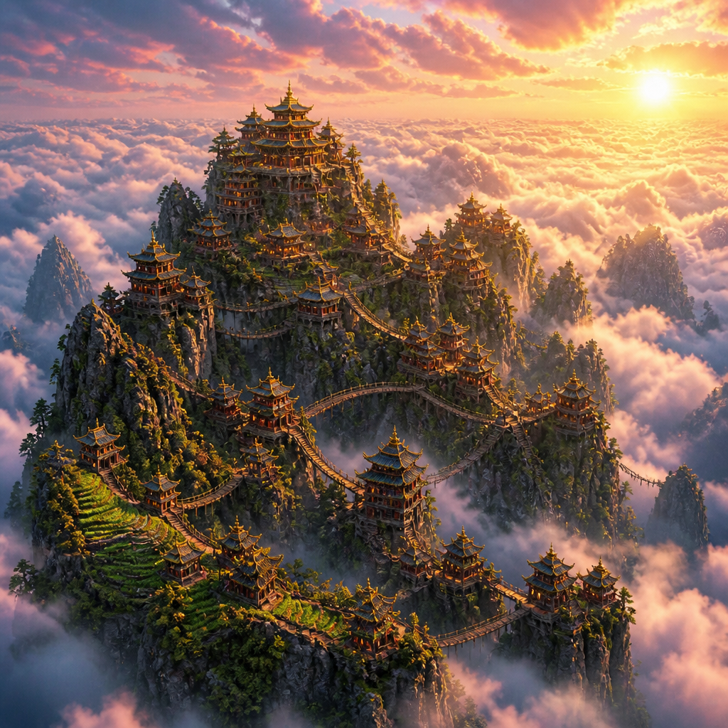 天空の山岳集落 のAI生成画像