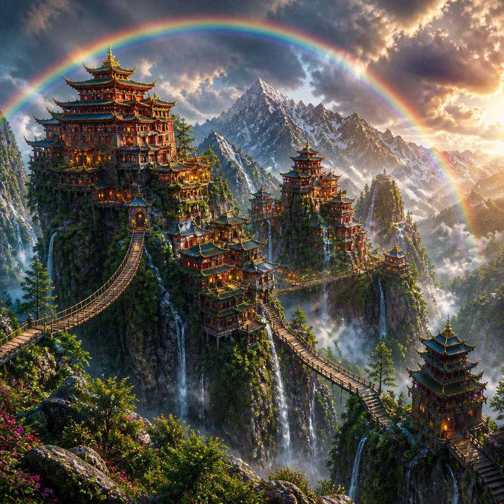 天空の山岳集落 のAI生成画像
