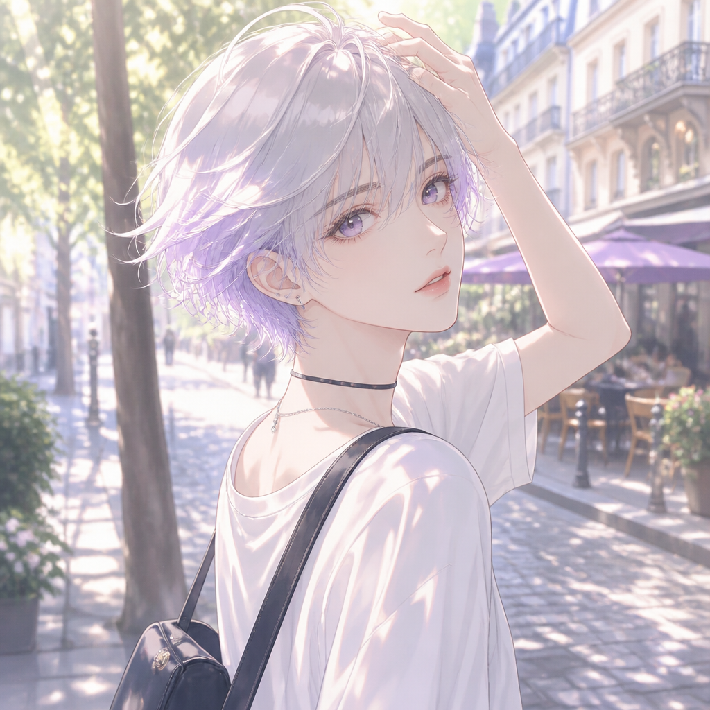 白銀の夏ポートレート のAI生成画像