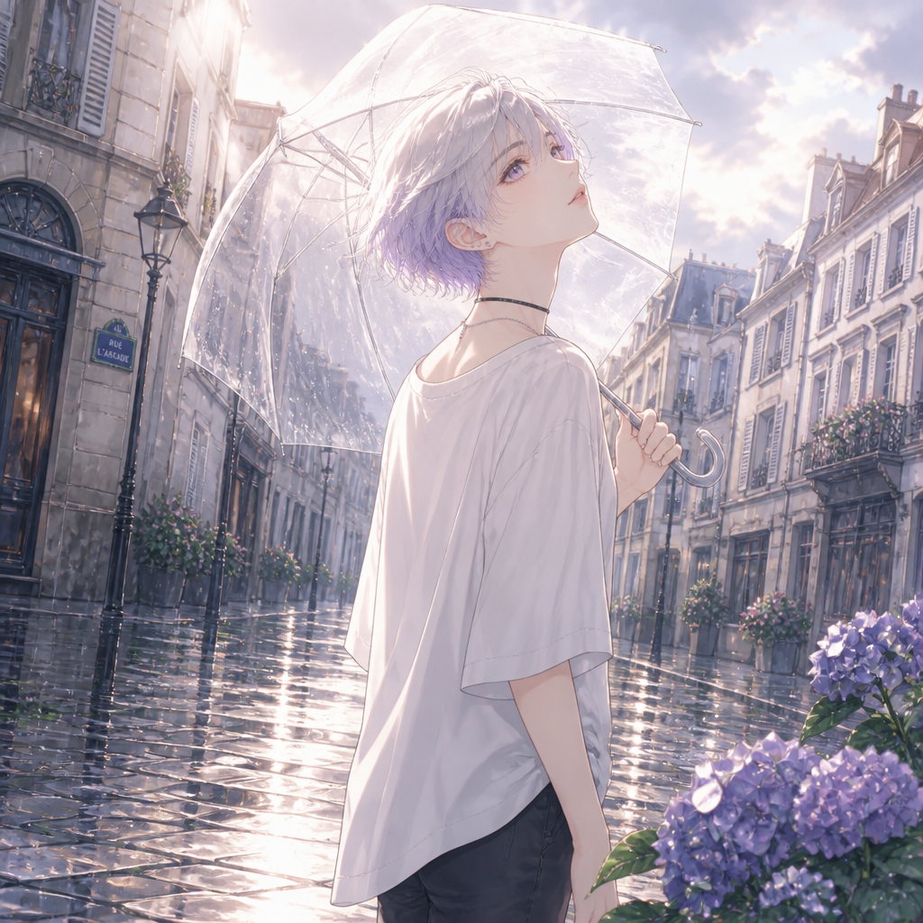 白銀の夏ポートレート のAI生成画像