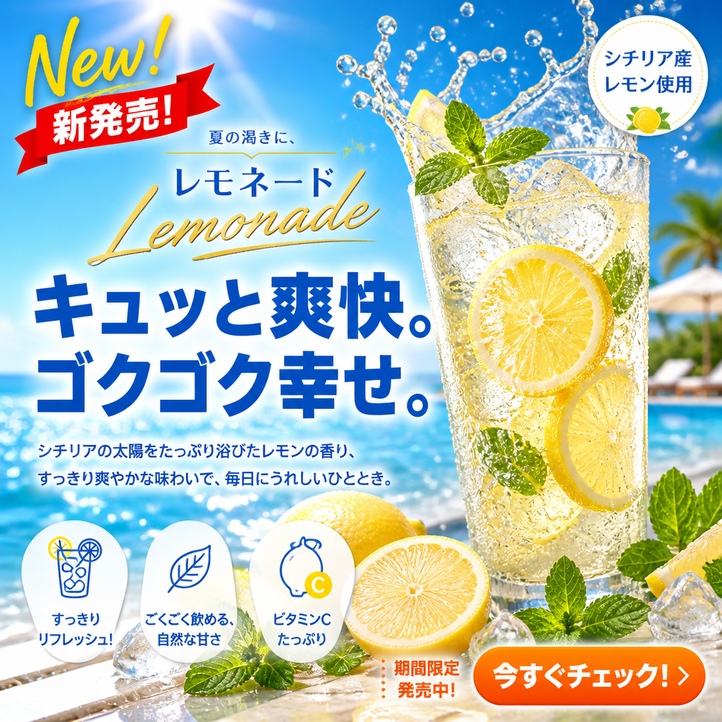 夏のレモネード広告 のAI生成画像