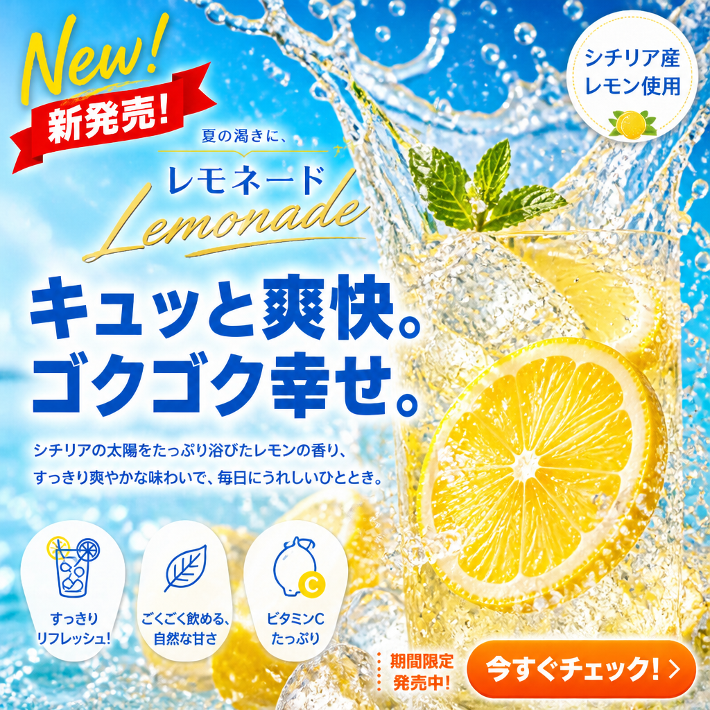 夏のレモネード広告 のAI生成画像