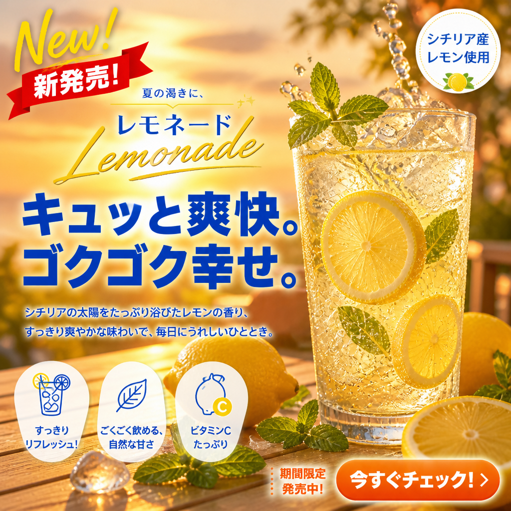 夏のレモネード広告 のAI生成画像