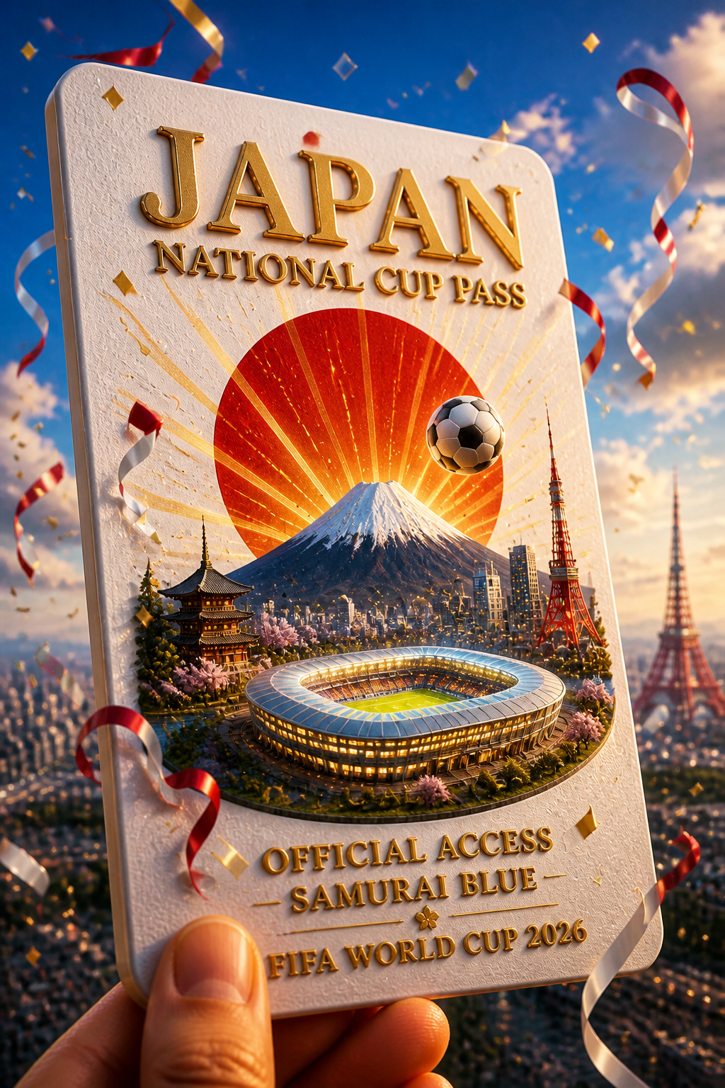 W杯2026 代表パスポート（3Dジオラマ・4カ国版） のAI生成画像