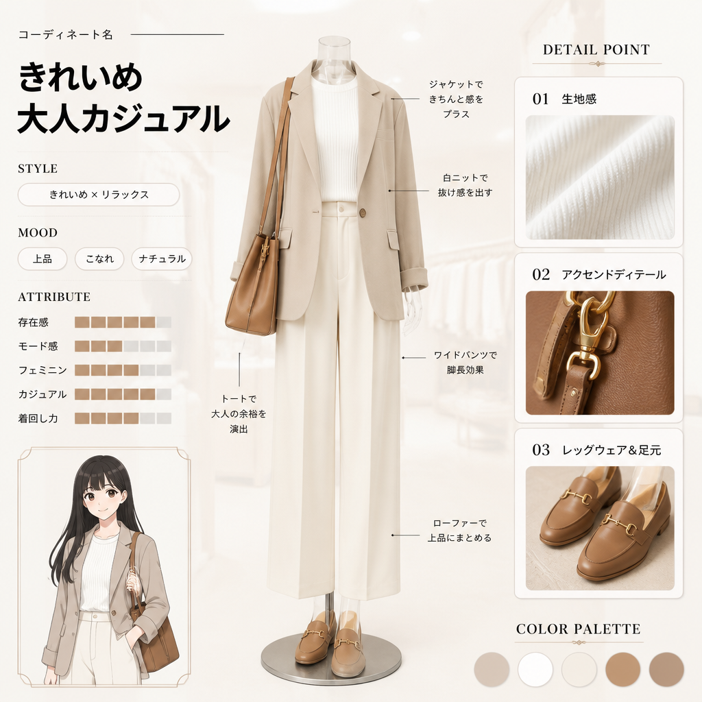 コーデ提案ボード（きれいめ大人カジュアル他）