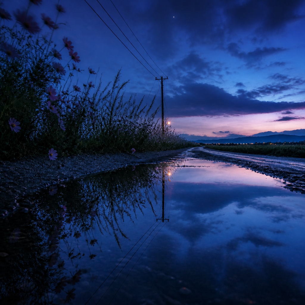夕焼けの水鏡 のAI生成画像
