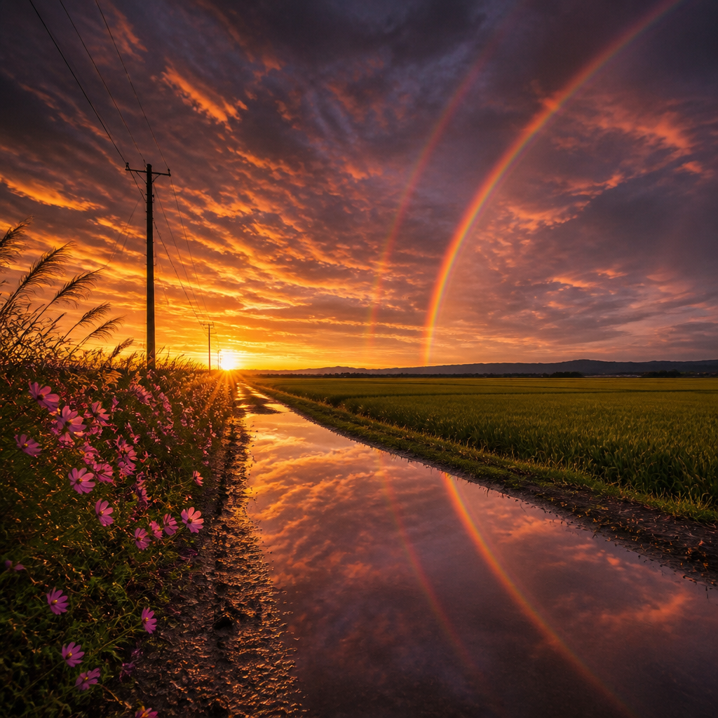 夕焼けの水鏡 のAI生成画像