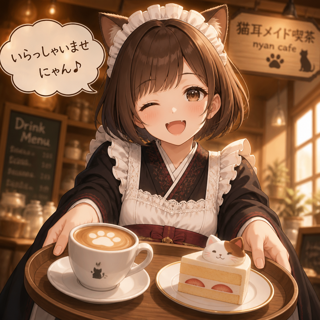 猫耳メイド喫茶 のAI生成画像