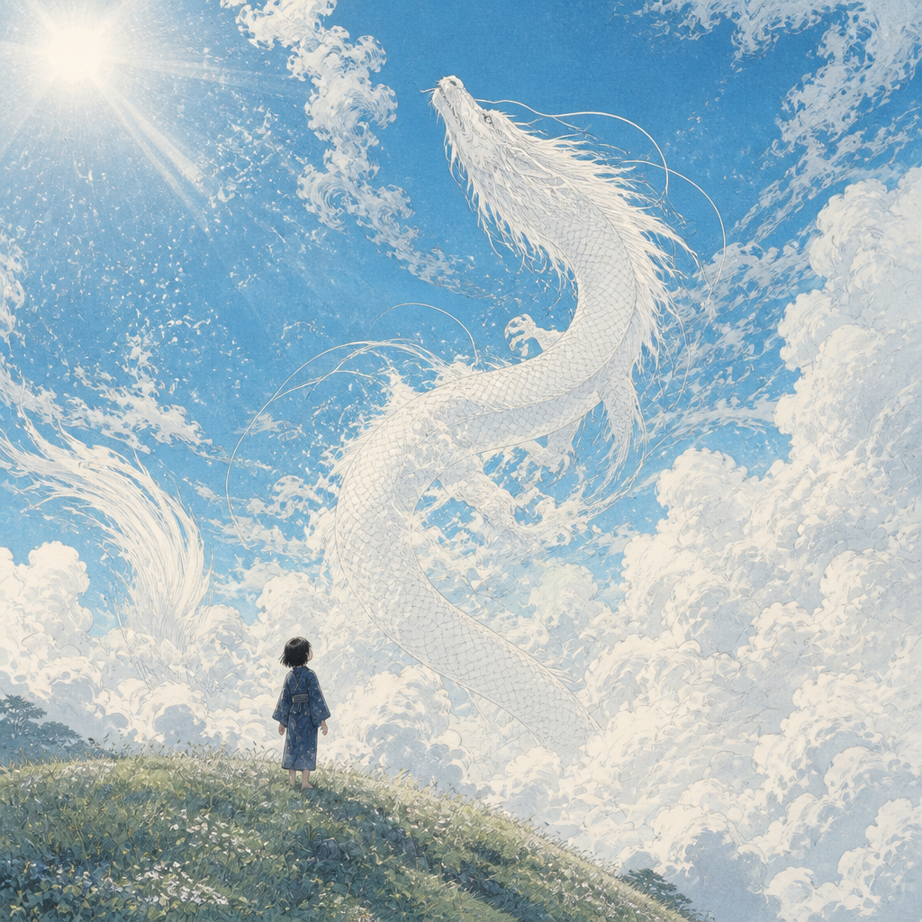 白龍と少女 のAI生成画像