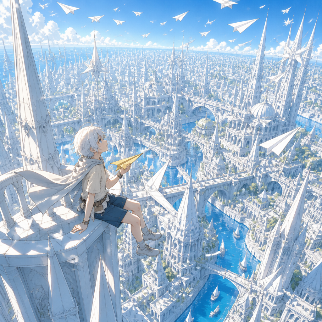 紙飛行機の天空都市 のAI生成画像