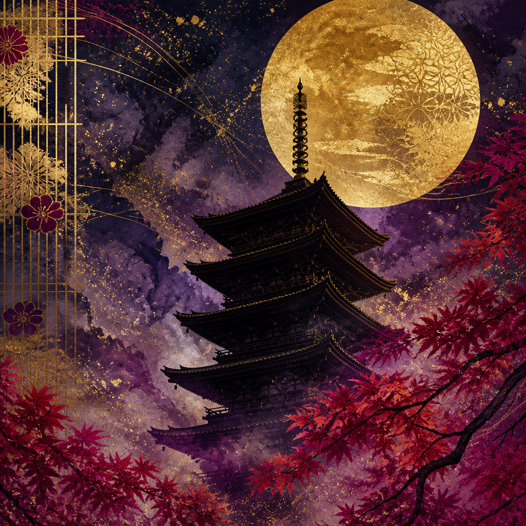 金彩・月夜の五重塔 のAI生成画像