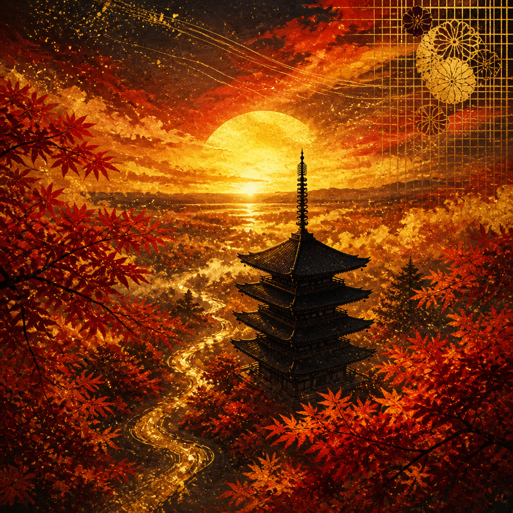 金彩・月夜の五重塔 のAI生成画像