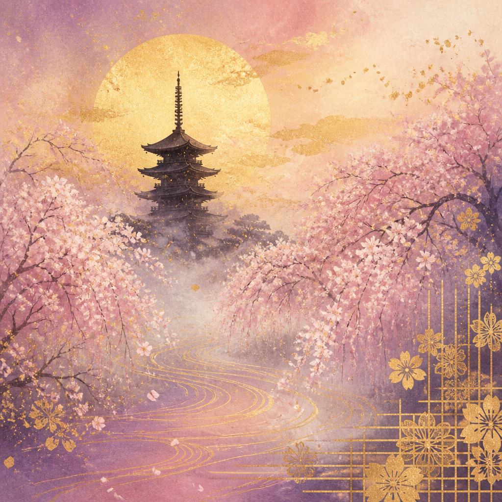 金彩・月夜の五重塔 のAI生成画像