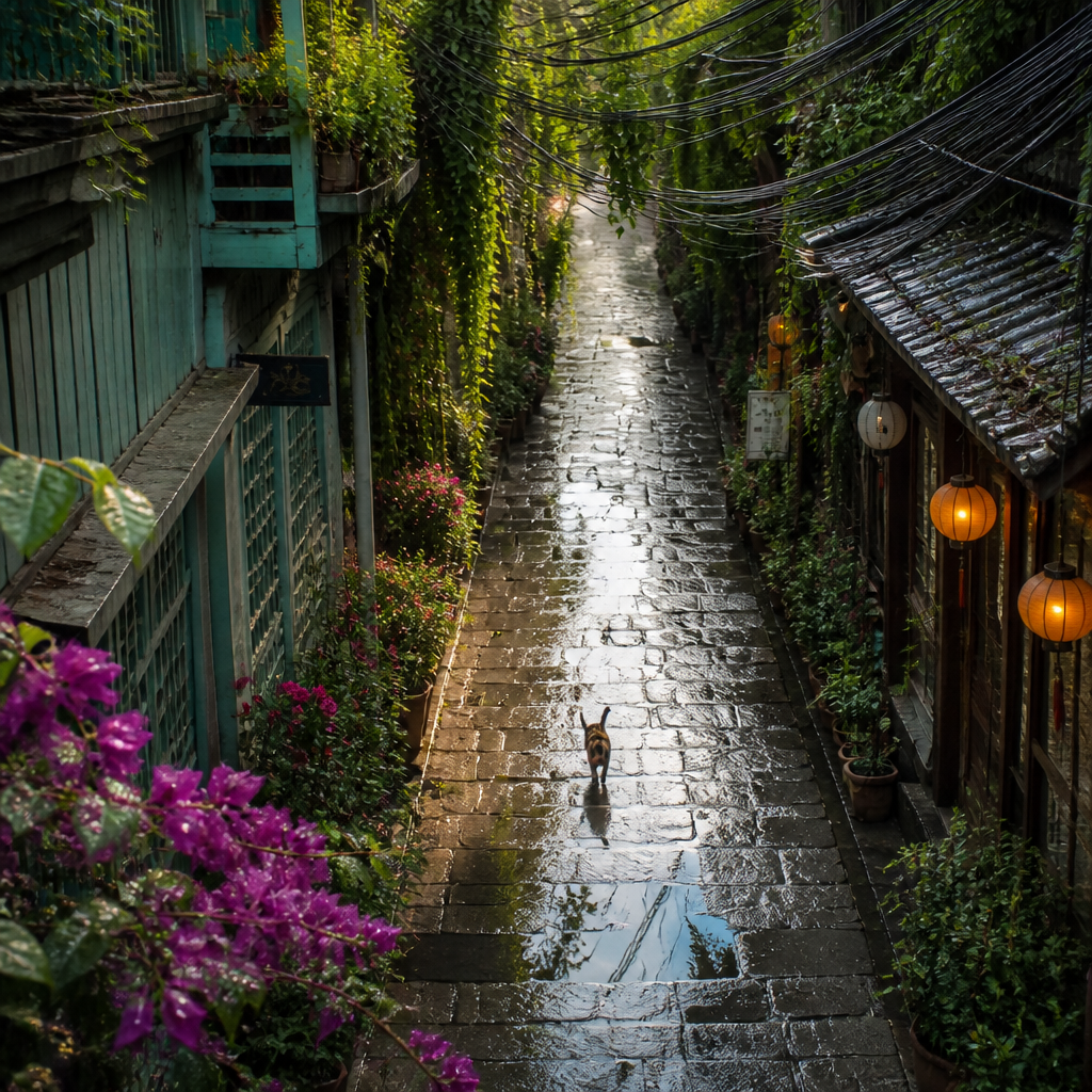 緑に還る路地 のAI生成画像