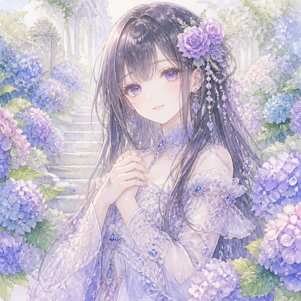 紫陽花の少女 のAI生成画像
