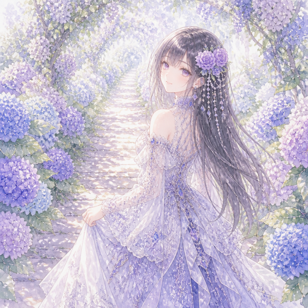 紫陽花の少女 のAI生成画像