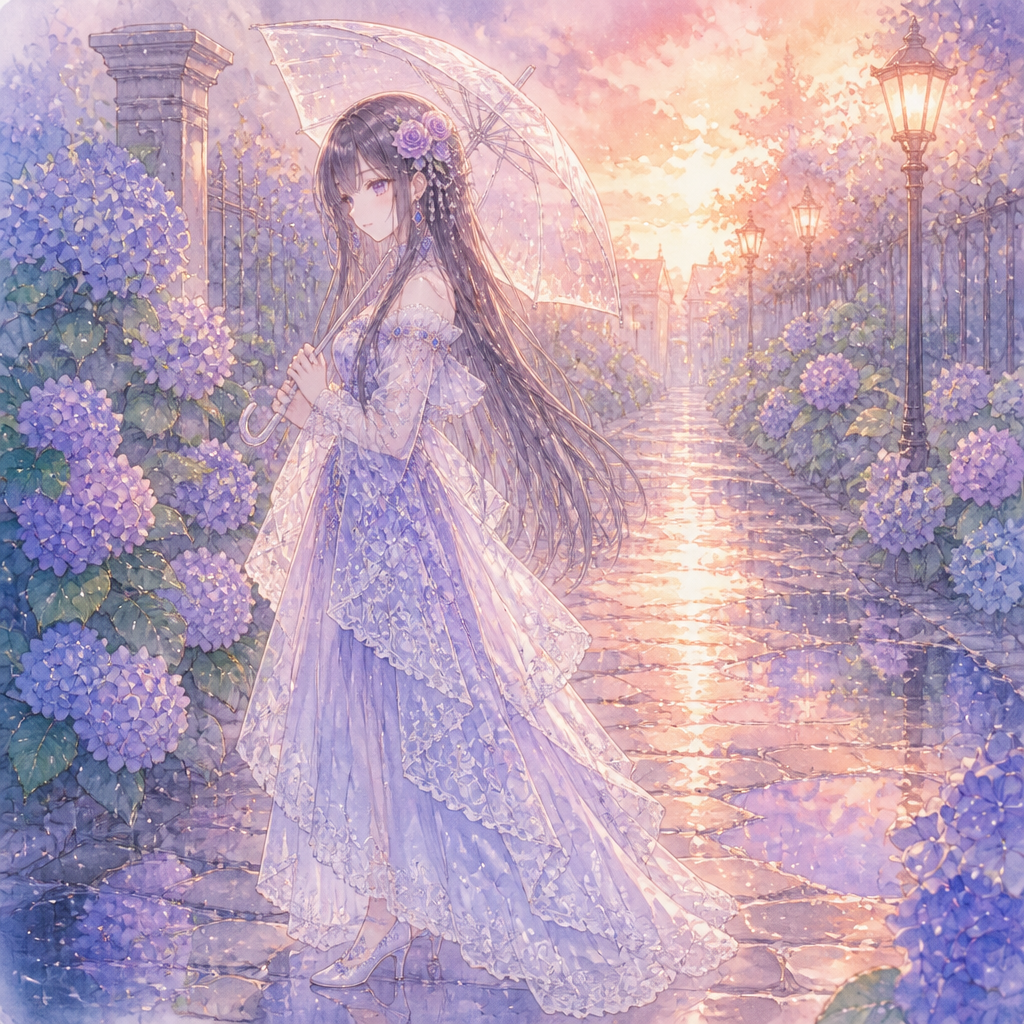 紫陽花の少女 のAI生成画像