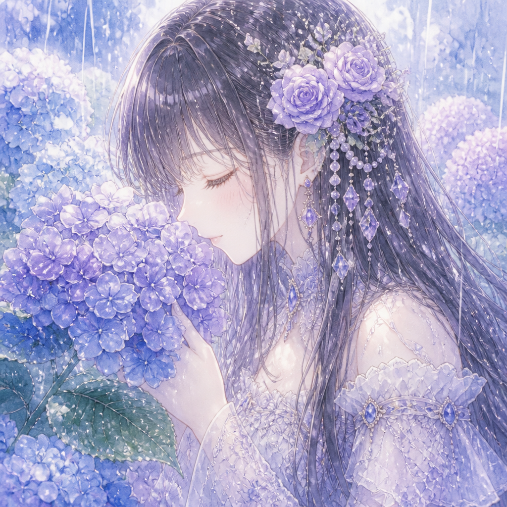 紫陽花の少女 のAI生成画像