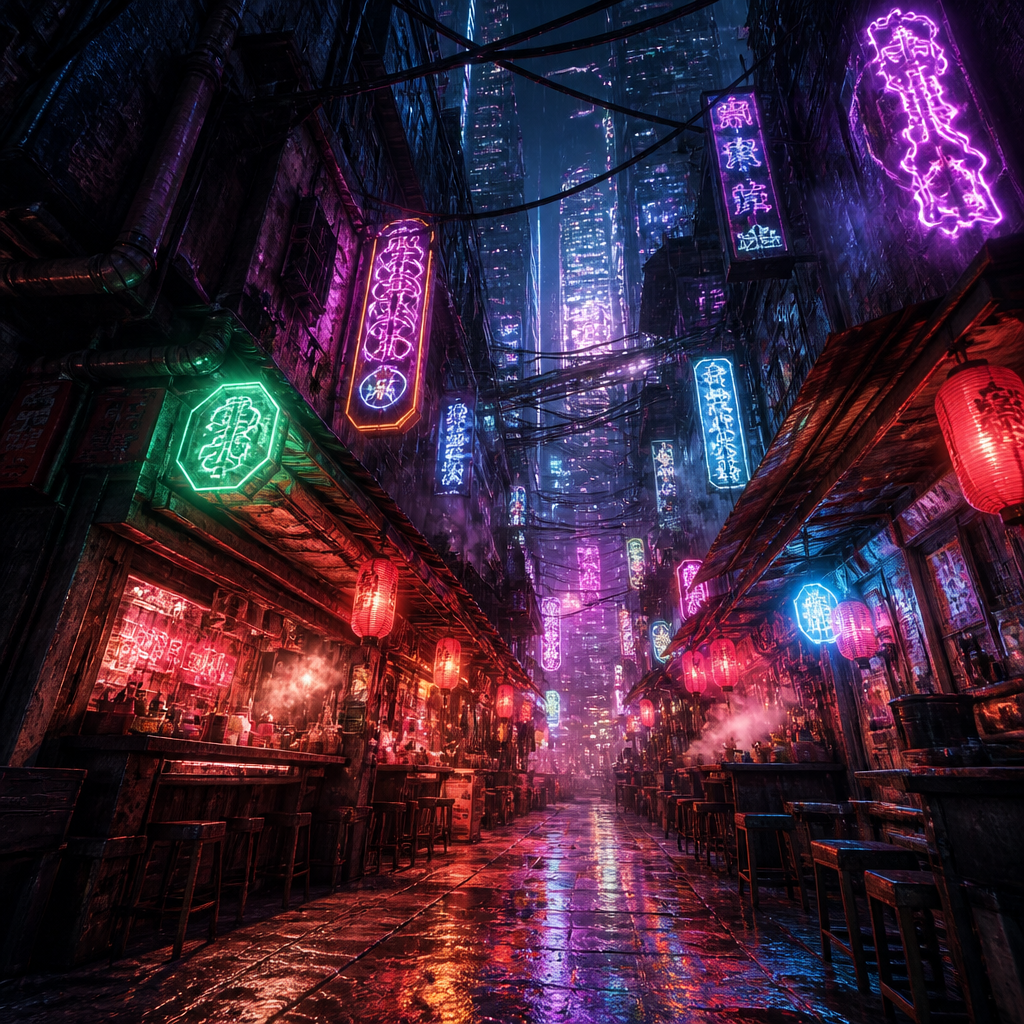 雨のサイバーパンク都市 のAI生成画像